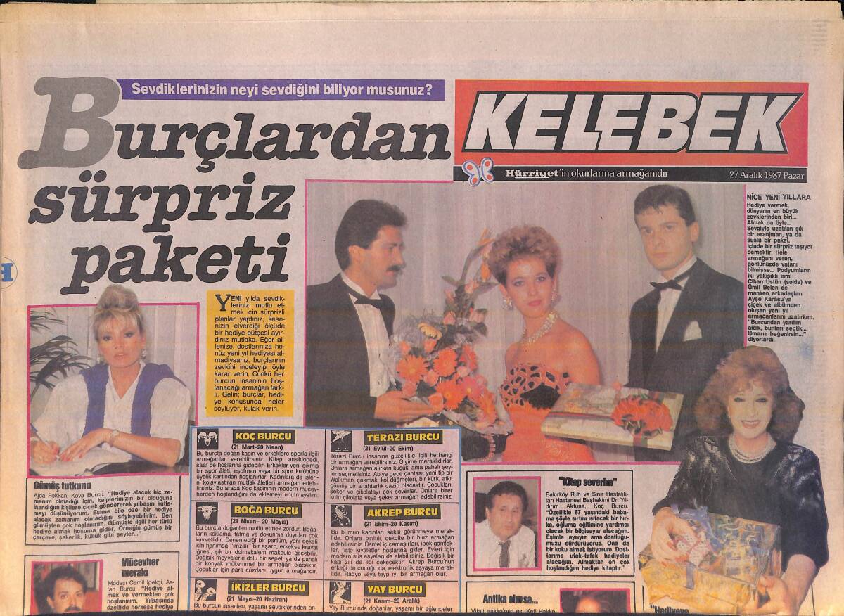 Hürriyet Gazetesi Kelebek Eki 27 Aralık 1987 - Burçlardan Sürpriz Paketi - Ajda Pekkan Gümüş Tutkunu GZ156144 - 1