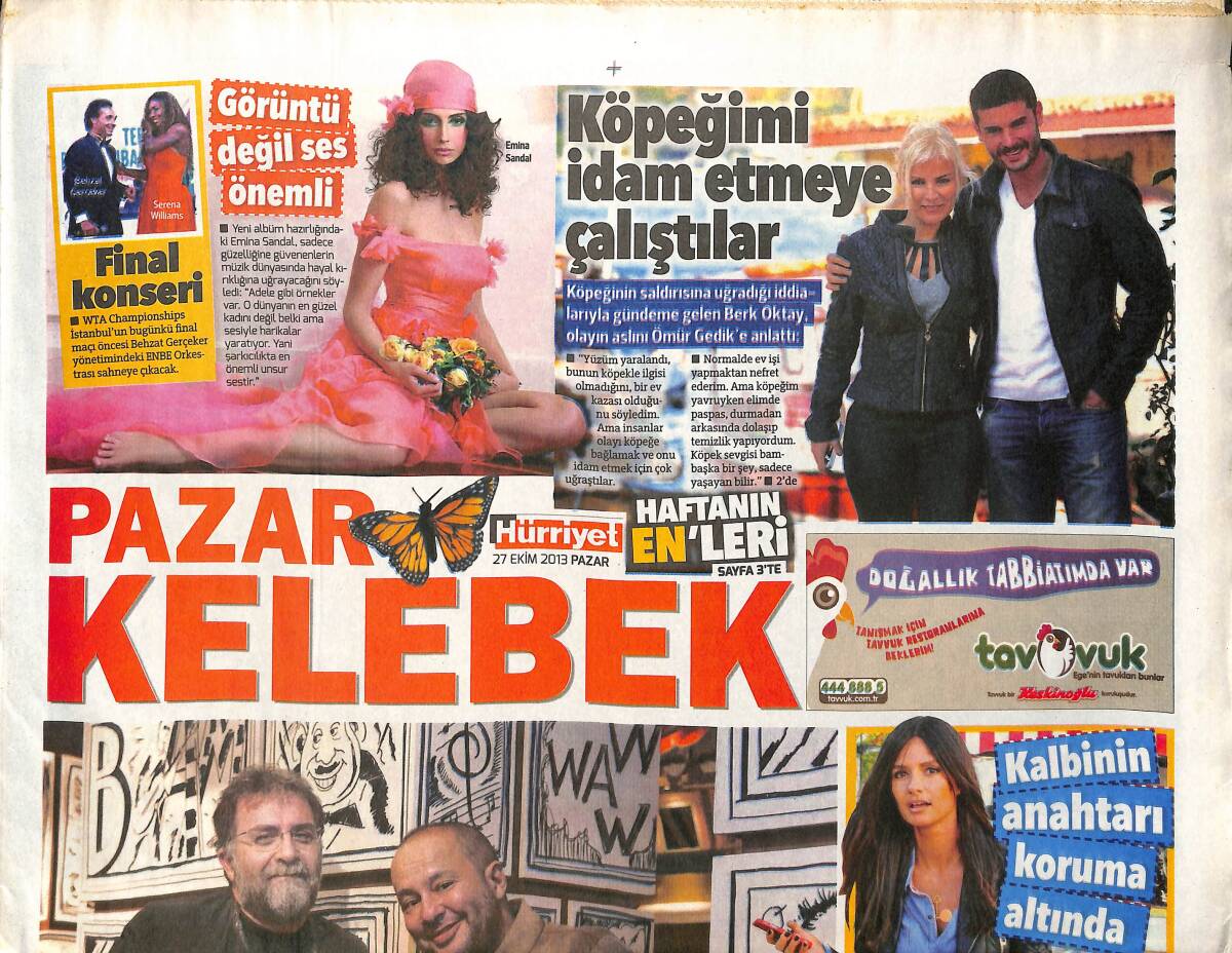 Hürriyet Gazetesi Kelebek Eki 27 Ekim 2013 - Yasemin Ergene: Kalbimin Anahtarı Koruma Altında - Ahmet Hakan: Ne Sağcıyız Ne Solcu GZ155171 - 1