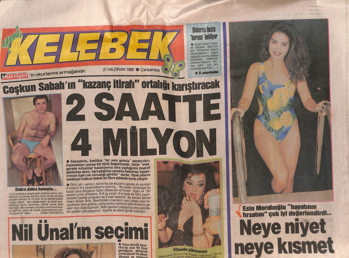 Hürriyet Gazetesi Kelebek Eki 27 Haziran 1990 - Cenk Koray TRT'ye Kırgın - Nil Ünal'ın Seçimi GZ138165 - 1