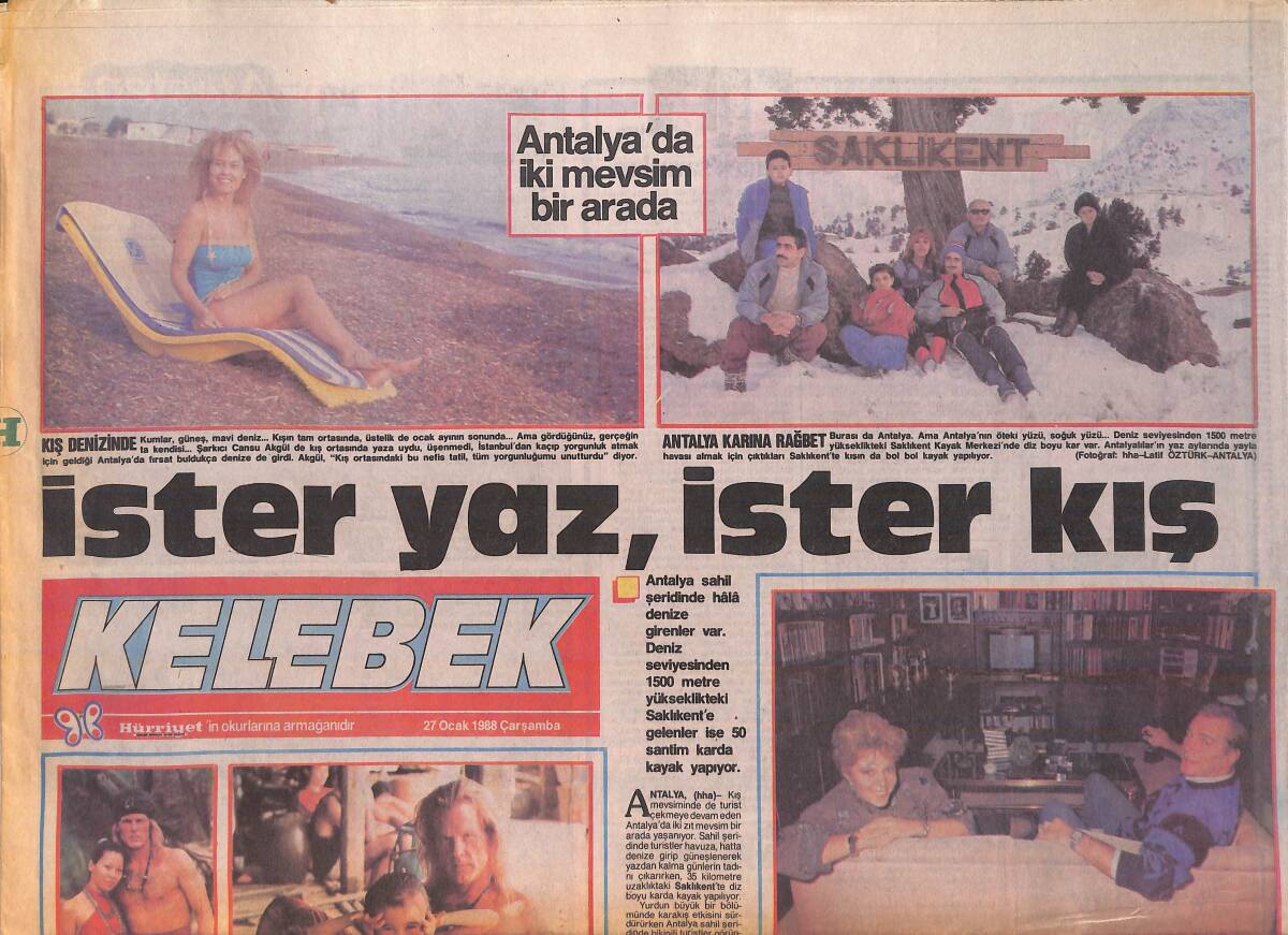 Hürriyet Gazetesi Kelebek Eki 27 Ocak 1988 - Nevra Serezli: Doktora Aşığım - Antalya'da İki Mevsim Bir Arada GZ156109 - 1