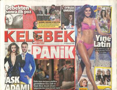 Hürriyet Gazetesi Kelebek Eki 27 Ocak 2015 - Ebru Şallı Ve Sinan Akçıl , Önceki Akşam Habercilerden Köşe Bucak Kaçtı GZ116001 - 1