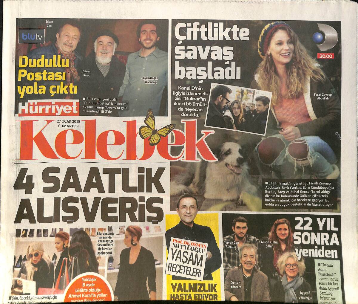 Hürriyet Gazetesi Kelebek Eki 27 Ocak 2018 - Sıla'dan 4 Saatlik Alışveriş -Mehmet Ali Erbil'in Gizemli Partneri - Ata Demirer Ve Alara Bozbey Yan Yana GZ154166 - 1