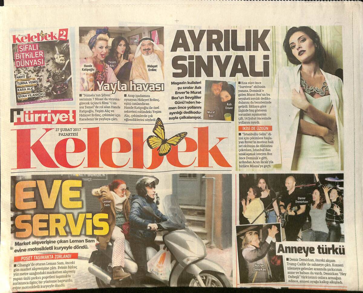 Hürriyet Gazetesi Kelebek Eki 27 Şubat 2017 - Aslı Enver Ve Murat Boz'dan Ayrılık Sinyalleri - Ebru Gündeş'e Yoğun Talep - Şebnem Ferah Albüm Müjdesi GZ154161 - 1