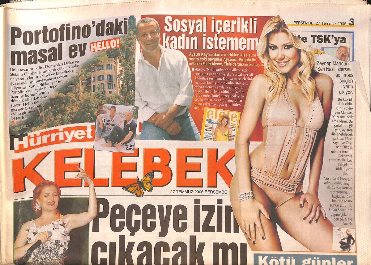 Hürriyet Gazetesi Kelebek Eki 27 Temmuz 2006 - Candan Erçetin Repertuarı Anketle Belirledi! - Mehmet Aslantuğ 'Kötü Günler Geride Kaldı' GZ137844 - 1