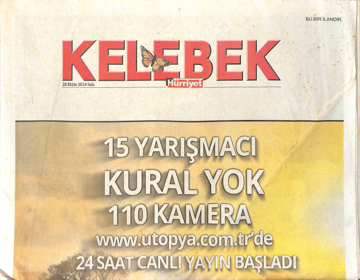 Hürriyet Gazetesi Kelebek Eki 28 Ekim 2014 - Harry Potte Aşık - Caner Erkin Asena Ayrı Ayrı GZ155030 - 1