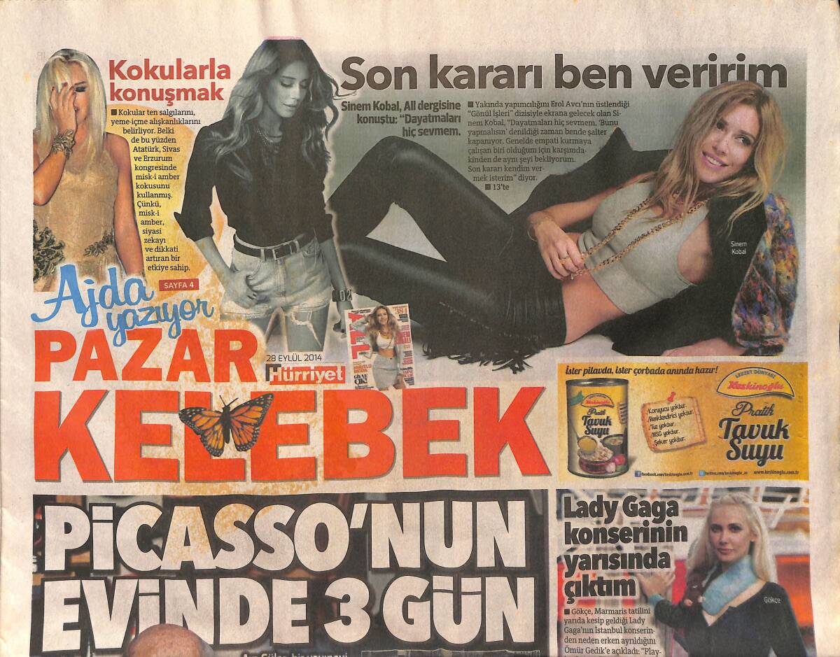 Hürriyet Gazetesi Kelebek Eki 28 Eylül 2014 - Picasso'nun Evinde 3 Gün - Cara Delevingne Çıplak Poz Verdi GZ155145 - 1