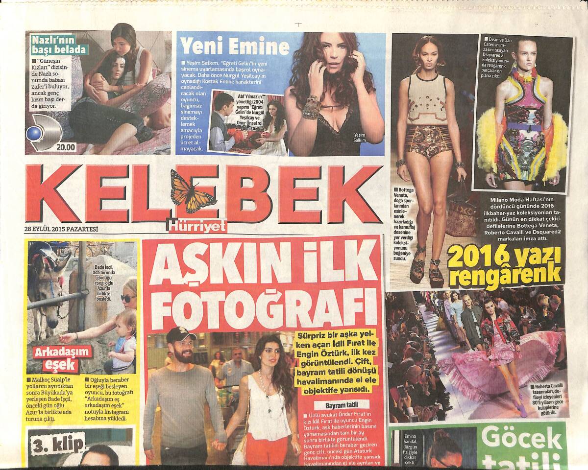 Hürriyet Gazetesi Kelebek Eki 28 Eylül 2015 - İdil Fırat İle Engin Öztürk Aşkın İlk Fotoğrafı GZ154780 - 1