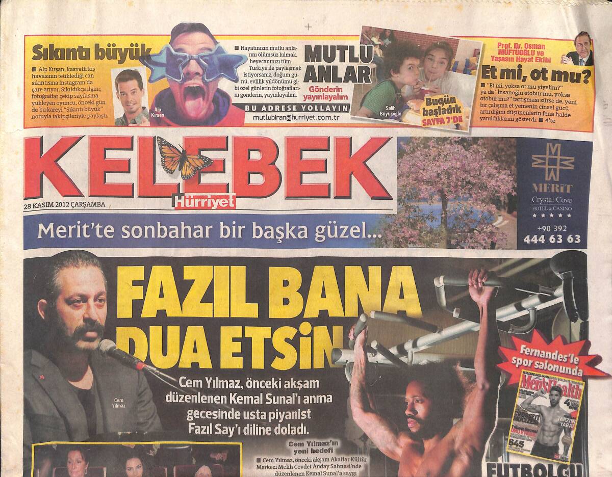 Hürriyet Gazetesi Kelebek Eki 28 Kasım 2012 - Cem Yılmaz: Fazıl Say Bana Dua Etsin - Özge Özberk, Bülent Seyran Aşka Adım Adım GZ135810 - 1