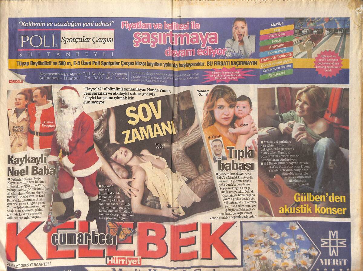 Hürriyet Gazetesi Kelebek Eki 28 Mart 2009 - Gülben'den Akustik Konser - Adanalı Setinde Yeni Bir Aşk Doğdu GZ155142 - 1