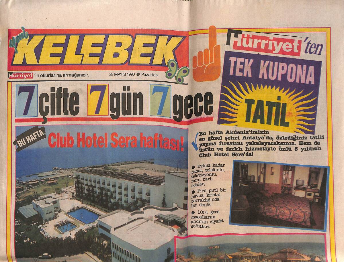 Hürriyet Gazetesi Kelebek Eki 28 Mayıs 1990 - Ayşegül Aldinç'in Muhteşem Dekoltesi - Dullar Pansiyonunda Son Gece GZ138051 - 1