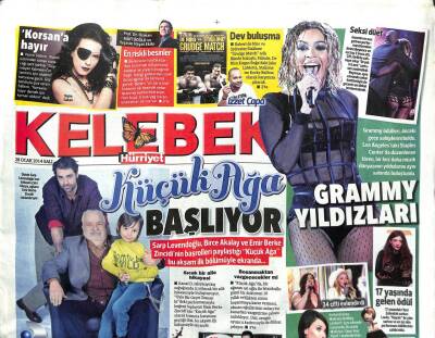Hürriyet Gazetesi Kelebek Eki 28 Ocak 2014 - Grammy Yıldızları, Ahu Görev Başında GZ107236 - 1