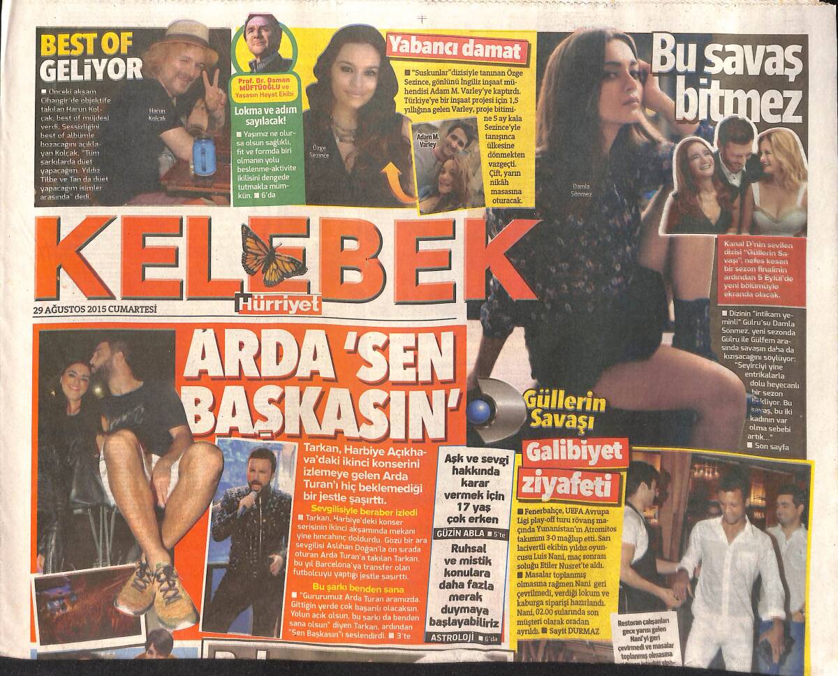 Hürriyet Gazetesi Kelebek Eki 29 Ağustos 2015 - Arda Sen Başkasın - Murat Dalkılıç Ve Merve Boluğur'un Balayısı Başladı GZ154806 - 1