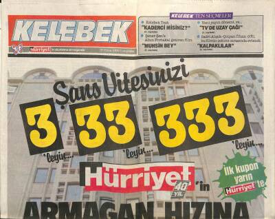 Hürriyet Gazetesi Kelebek Eki 29 Ekim 1988 - Şener Şene Altın Portakal Getiren Film GZ82760 - 1