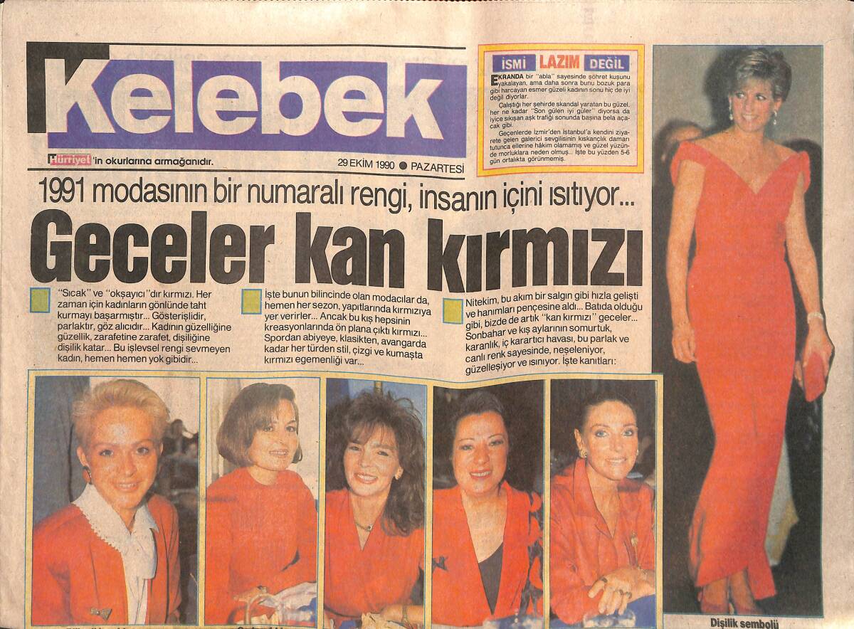 Hürriyet Gazetesi Kelebek Eki 29 Ekim 1990 - Sophia Loren Şarap Misali - Lady Berichi Hayır Peşinde GZ138199 - 1