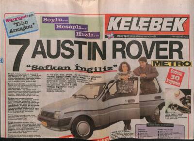 Hürriyet Gazetesi Kelebek Eki 29 Kasım 1987 - Safkan İngiliz Austın Rover GZ63612 - 2