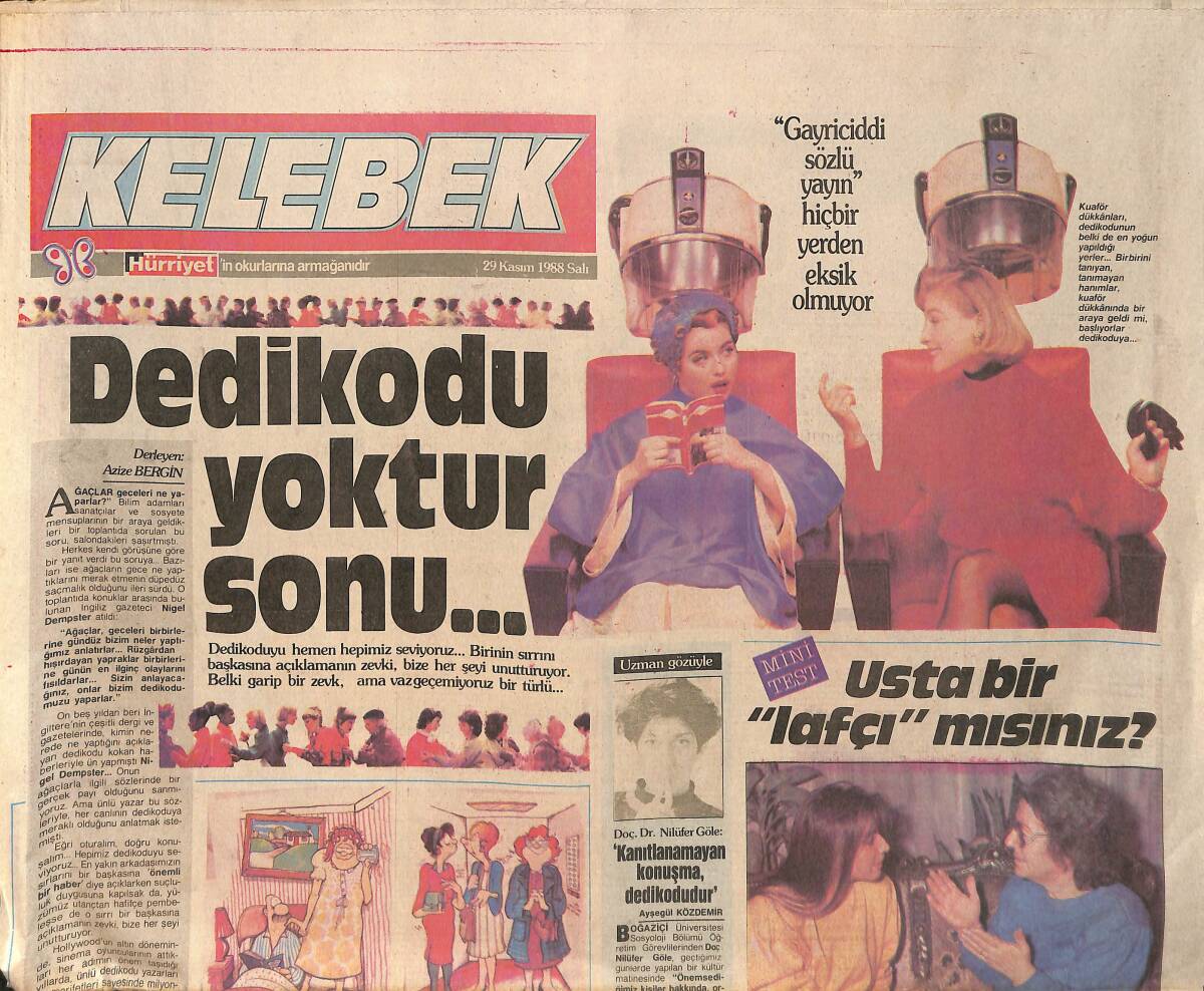 Hürriyet Gazetesi Kelebek Eki 29 Kasım 1988 - Doç. Dr. Nilüfer Göle : Kanıtlanamayan Konuşma , Dedikodudur GZ157633 - 1