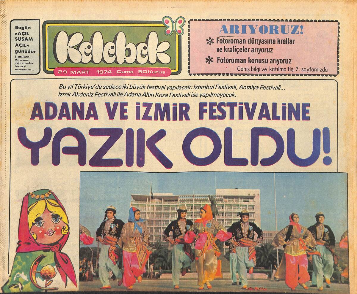 Hürriyet Gazetesi Kelebek Eki 29 Mart 1974 - Yeni Bir Çift Mi Doğuyor ? Hakan Balamir-Türkân Şoray GZ147353 - 1