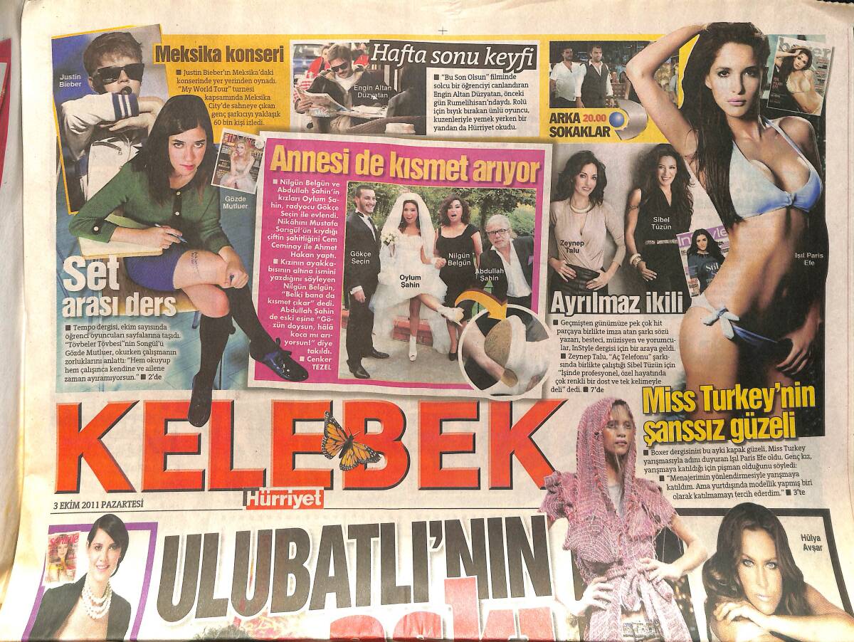 Hürriyet Gazetesi Kelebek Eki 3 Ekim 2011 - Miss Turkey'in Şanssız Güzeli - Gülşen Yeni İmaj GZ155166 - 1