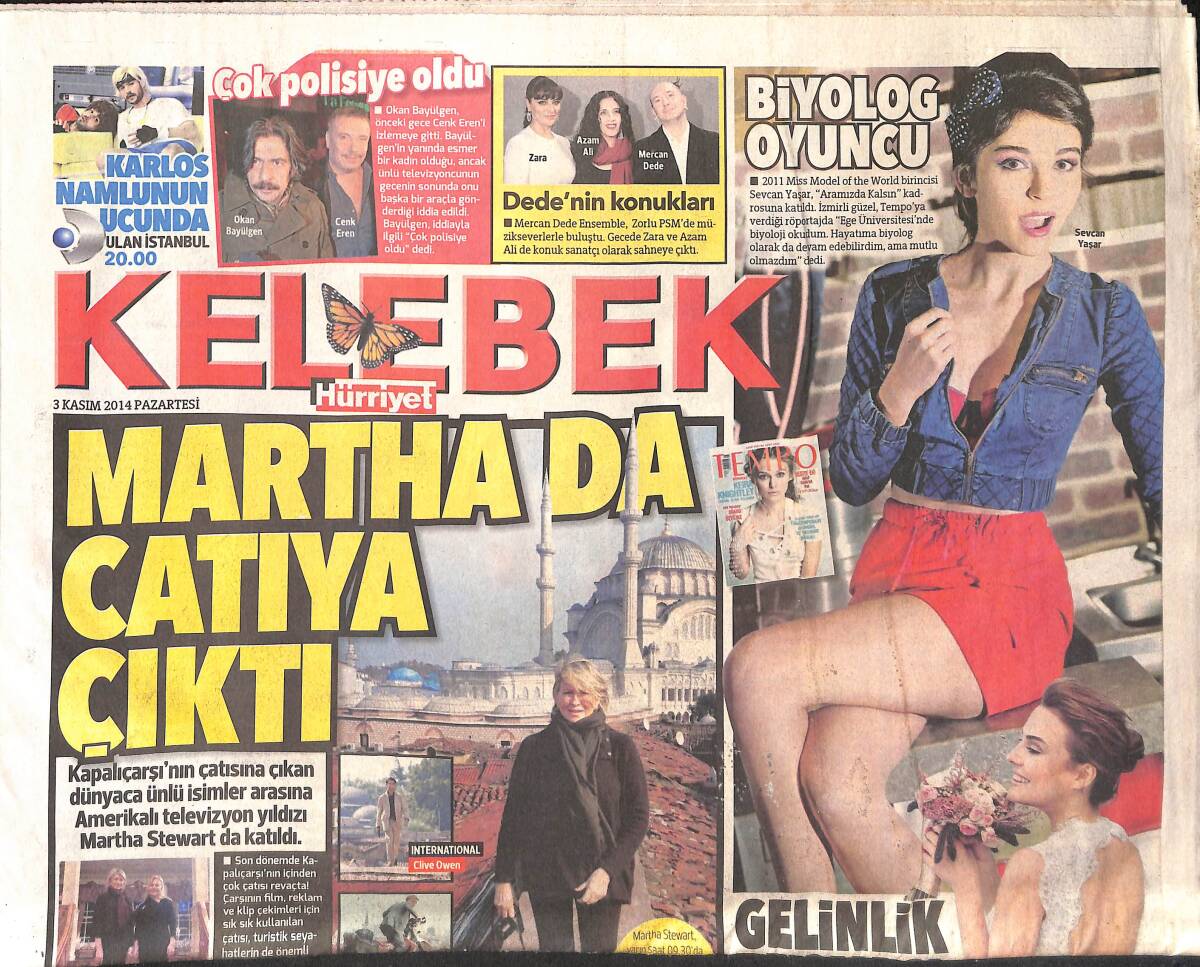 Hürriyet Gazetesi Kelebek Eki 3 Kasım 2014 - Çağla Şikel Emre Altuğ'un Çifte Kutlaması! - Yıldız Tilbe: Bana Milli Oyuncu Dediler! GZ137108 - 1