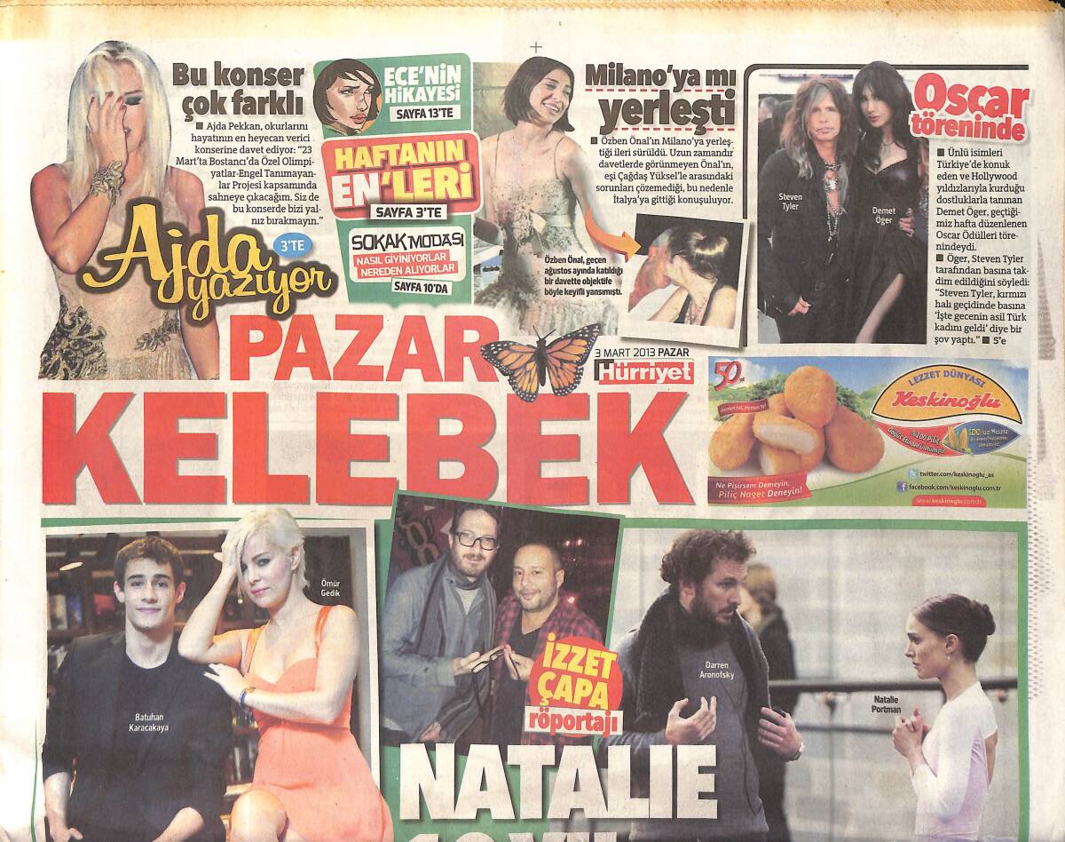 Hürriyet Gazetesi Kelebek Eki 3 Mart 2013 - Özben Önal Milano'ya Yerleşti - Batuhan Karacakaya Romantizm Dersi Verdi GZ155039 - 1