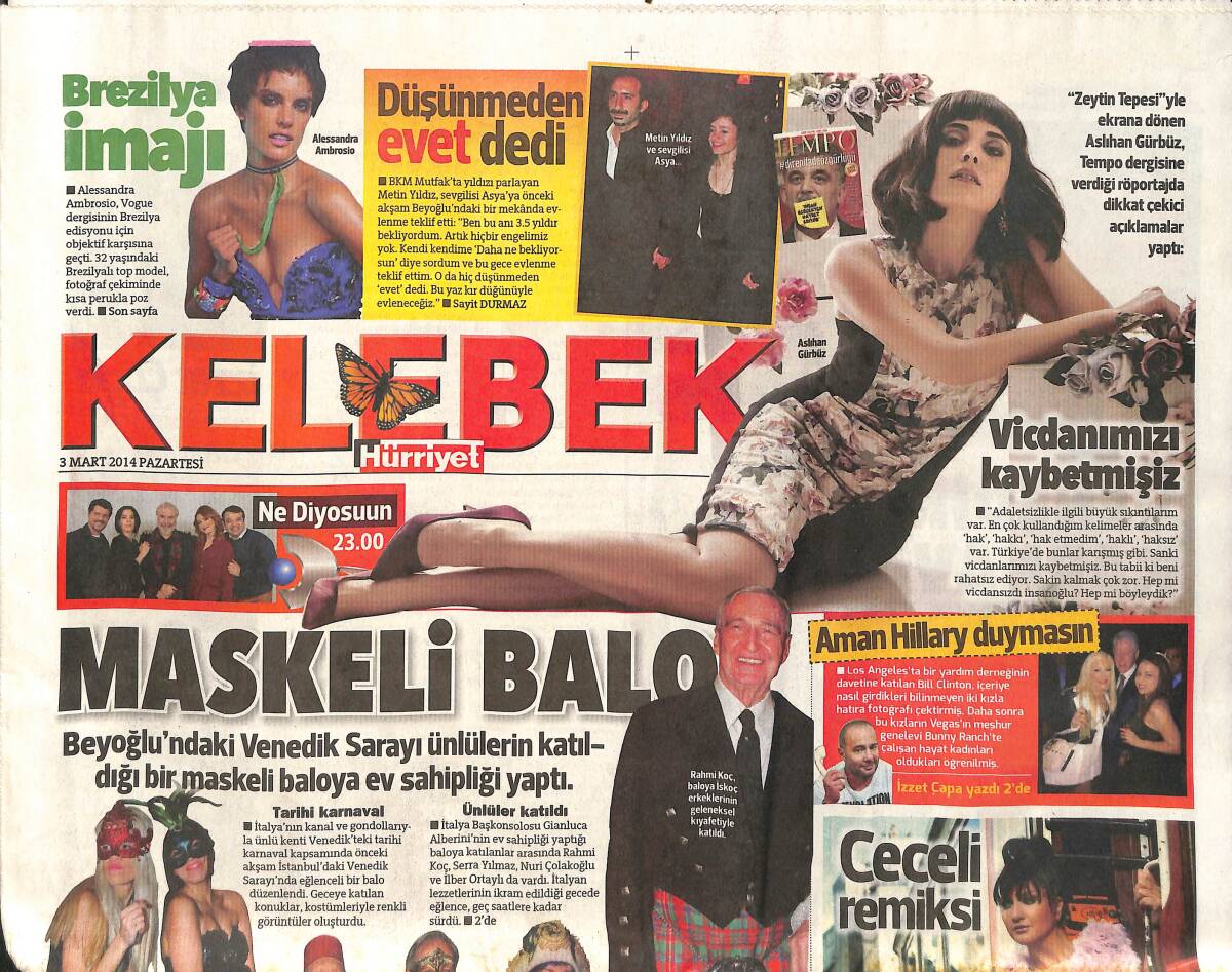 Hürriyet Gazetesi Kelebek Eki 3 Mart 2014 - Rahmi Koç Baloya İskoç Erkeklerin Geleneksel Kıyafetiyle Katıldı GZ154774 - 1