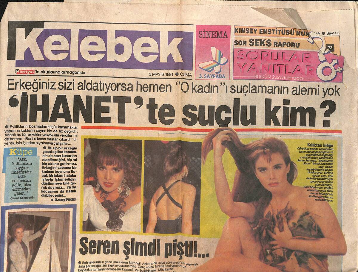 Hürriyet Gazetesi Kelebek Eki 3 Mayıs 1991 - Sevim Emre, Orhan Gencebay Açıkladı Bu Yaz Nikah Var - Ninja Kaplumbağalar Rekora Koşuyor GZ154431 - 1