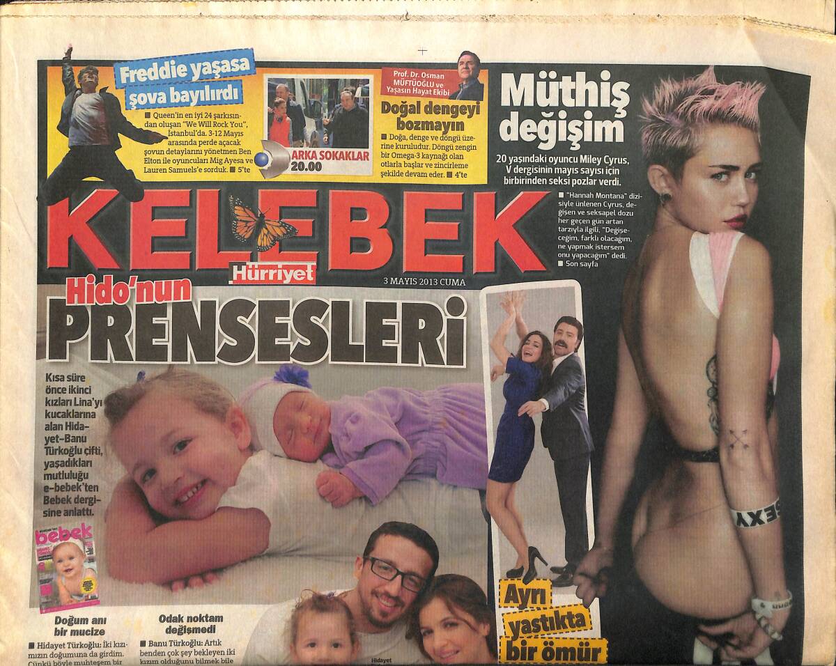 Hürriyet Gazetesi Kelebek Eki 3 Mayıs 2013 - Şebnem Dinçgör Huzura Erdi - Miley Cyrus V Dergisinin Mayıs Sayısı İçin Seksi Pozlar Verdi GZ153830 - 1