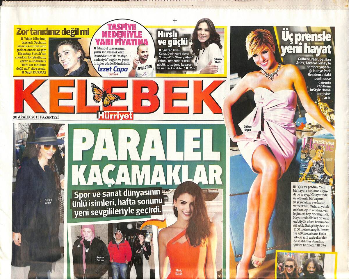 Hürriyet Gazetesi Kelebek Eki 30 Aralık 2013 - Gülben Ergen Üç Prensle Yeni Hayat GZ136792 - 1