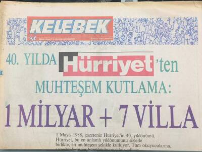 Hürriyet Gazetesi Kelebek Eki 30 Nisan 1988 33.Eurovısıon Şarkı Yarışması Bu Gece Yapılıyor GZ36158 - 1