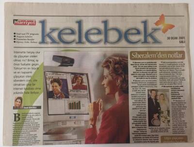 Hürriyet Gazetesi Kelebek Eki 30 Ocak 2001 - Siberalemden Notlar , İnternette Çöpçatan Krallığı GZ18810 - 1