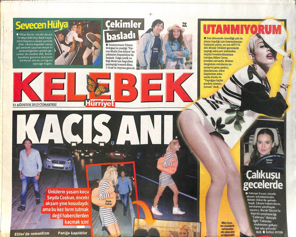 Hürriyet Gazetesi Kelebek Eki 31 Ağustos 2013 - Fahriye Evcen: Çalıkuşu Gecelerinde - Sevecen Hülya - Koç'un Akşam Sefası GZ155193 - 1