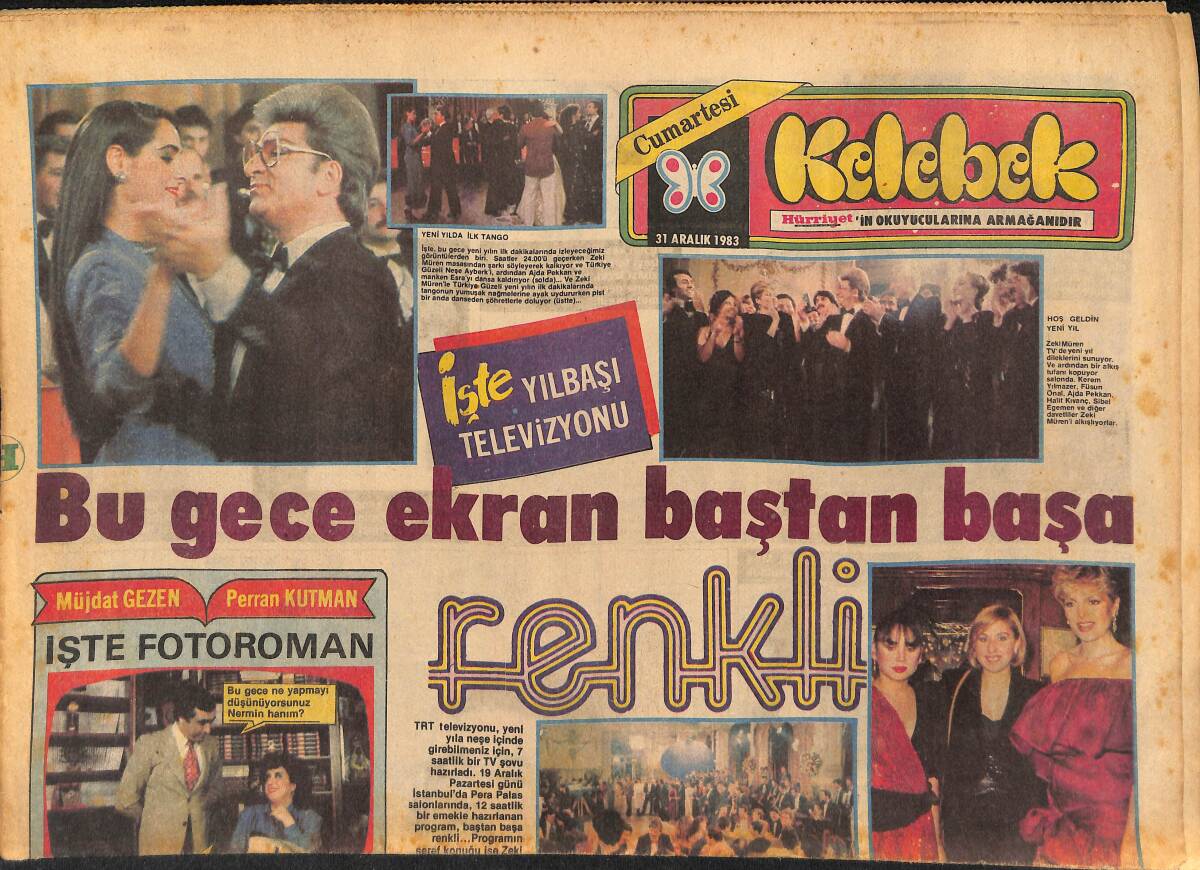 Hürriyet Gazetesi Kelebek Eki 31 Aralık 1983 - Zeki Müren TV'de Yeni Yıl Dileklerini Sunuyor - İbo'ya Özel Çekim GZ147397 - 1