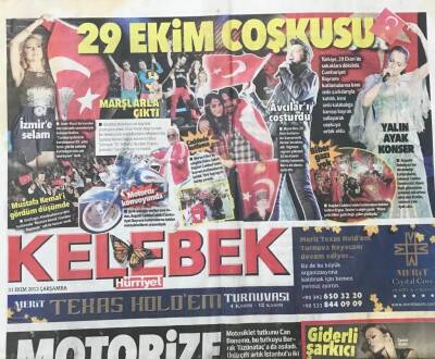 Hürriyet Gazetesi Kelebek Eki 31 Ekim 2012 - Ünlülerin 29 Ekim Çoşkusu GZ30684 - 1