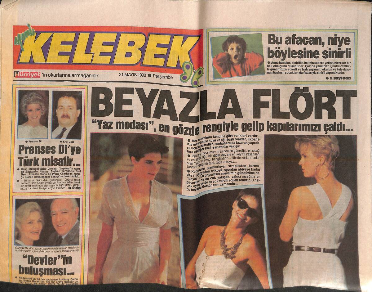 Hürriyet Gazetesi Kelebek Eki 31 Mayıs 1990 - Prenses Diana'ya Türk Misafir - Beyazla Flört GZ138036 - 1