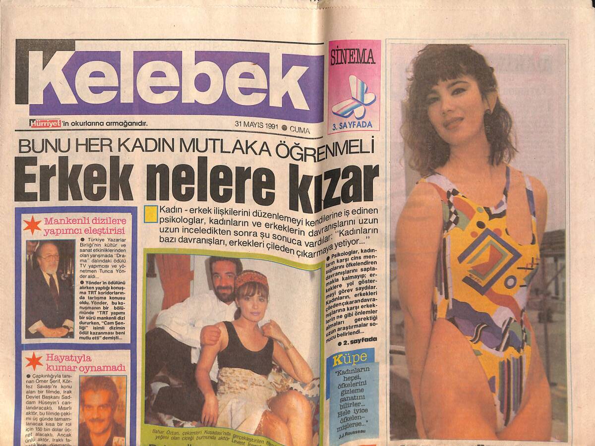 Hürriyet Gazetesi Kelebek Eki 31 Mayıs 1991 - Perran Kutman'ın Diline Bir Kez Düşmeye Gör - Bülent Hayranları Ekran Başına! GZ138041 - 1