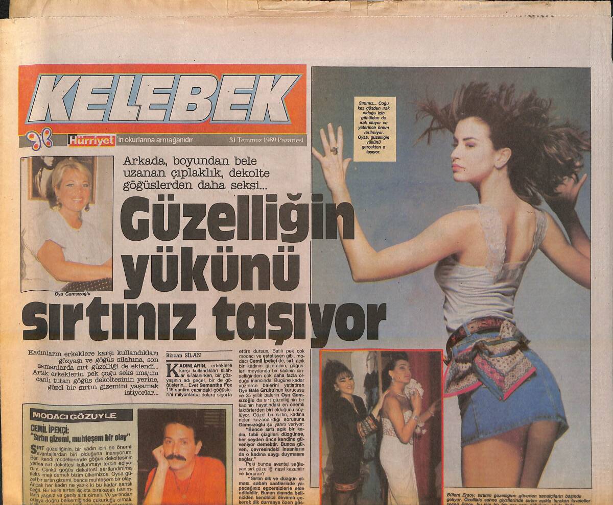 Hürriyet Gazetesi Kelebek Eki 31 Temmuz 1989 - Makarios'a Ölüm - Bülent Ersoy Sırt Güzelliğine Güvenen Sanatçıların Başında Geliyor GZ156560 - 1