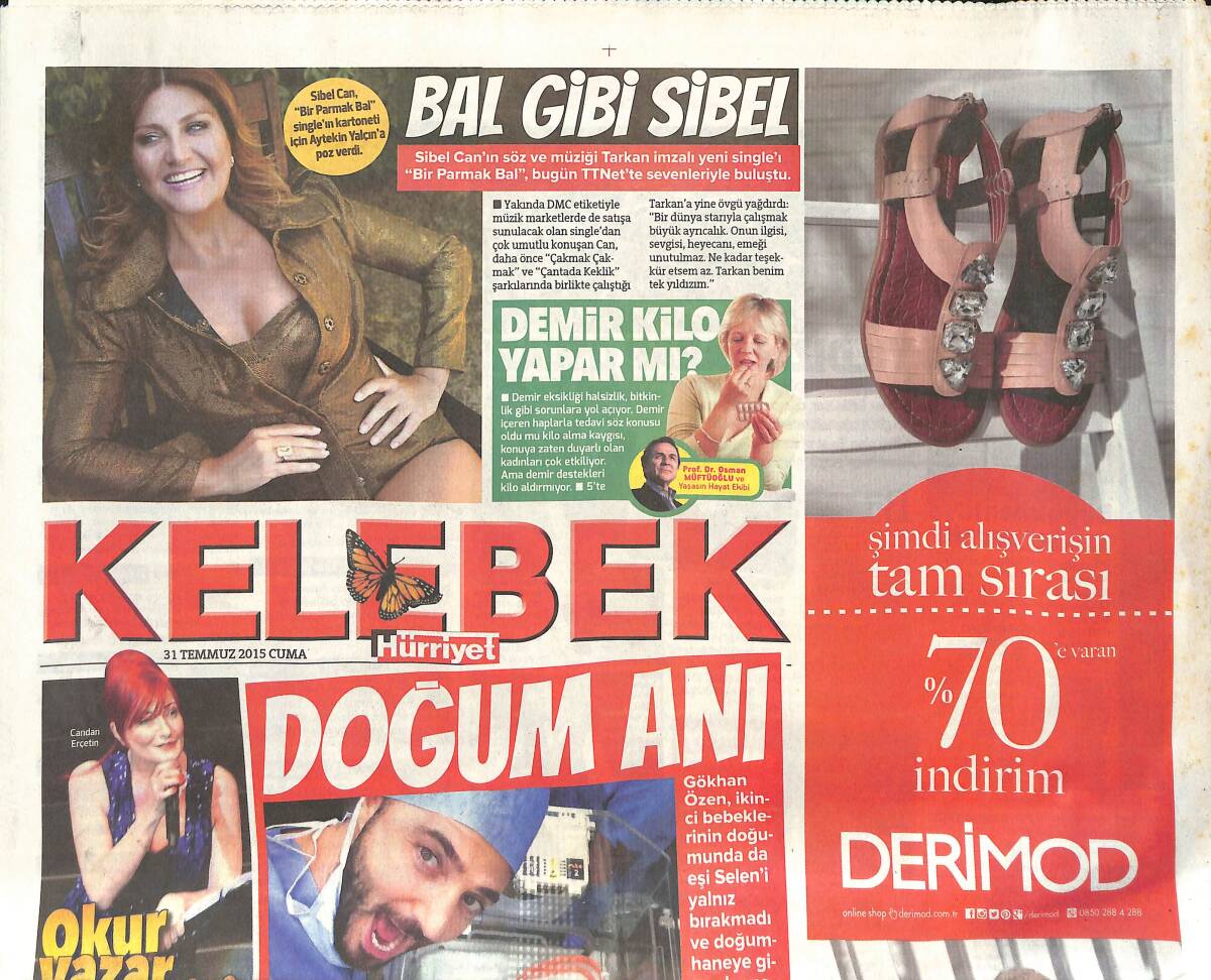 Hürriyet Gazetesi Kelebek Eki 31 Temmuz 2015 - Gökhan Özen, Minik Kızı Doğduktan Sonra Dua Etti - Özgü Namal'ın Nefesi GZ135785 - 1