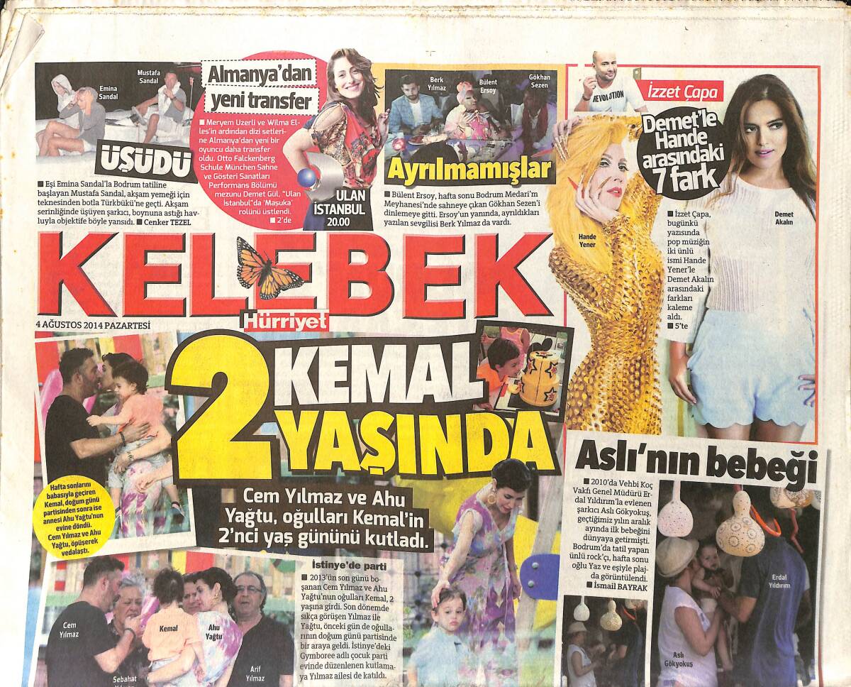 Hürriyet Gazetesi Kelebek Eki 4 Ağustos 2014 - Cem Yılmaz Ve Ahu Yağtu Oğullarının 2. Yaş Gününü Kutladı GZ155034 - 1