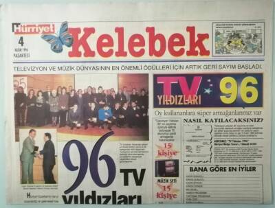 Hürriyet Gazetesi Kelebek Eki 4 Kasım 1996 Televizyon Ve Müzik Dünyasının En Önemli Ödülleri İçin Geri Sayım Başladı -GZ37667 - 1