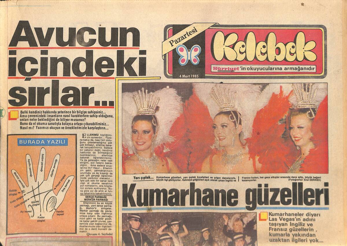 Hürriyet Gazetesi Kelebek Eki 4 Mart 1985 - Neşe Karaböcek Göz Rengini Değiştirdi - Fatma Girik 