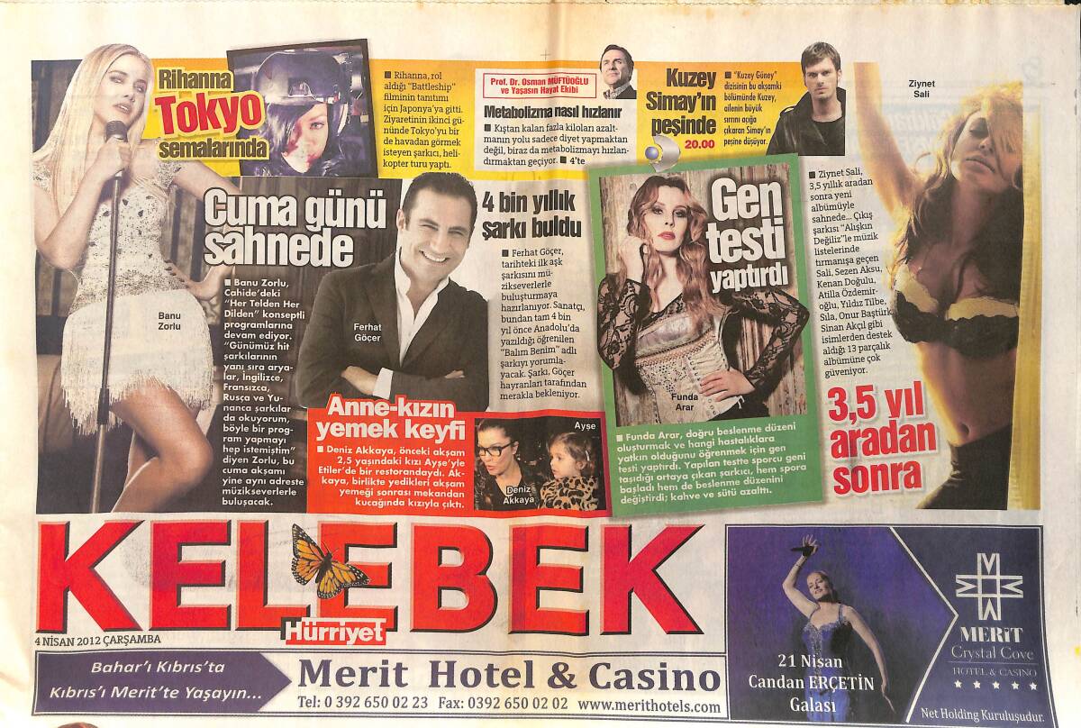 Hürriyet Gazetesi Kelebek Eki 4 Nisan 2012 - Nurseli İdiz'in Eşyaları İçin Haciz Kararı Çıkarıldı - Can Bonomo: Sanat Dışında Şansım Yok GZ155167 - 1