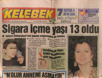Hürriyet Gazetesi Kelebek Eki 4 Ocak 1990 - Sigara İçme Yaşı 13 Oldu GZ63518 - 2
