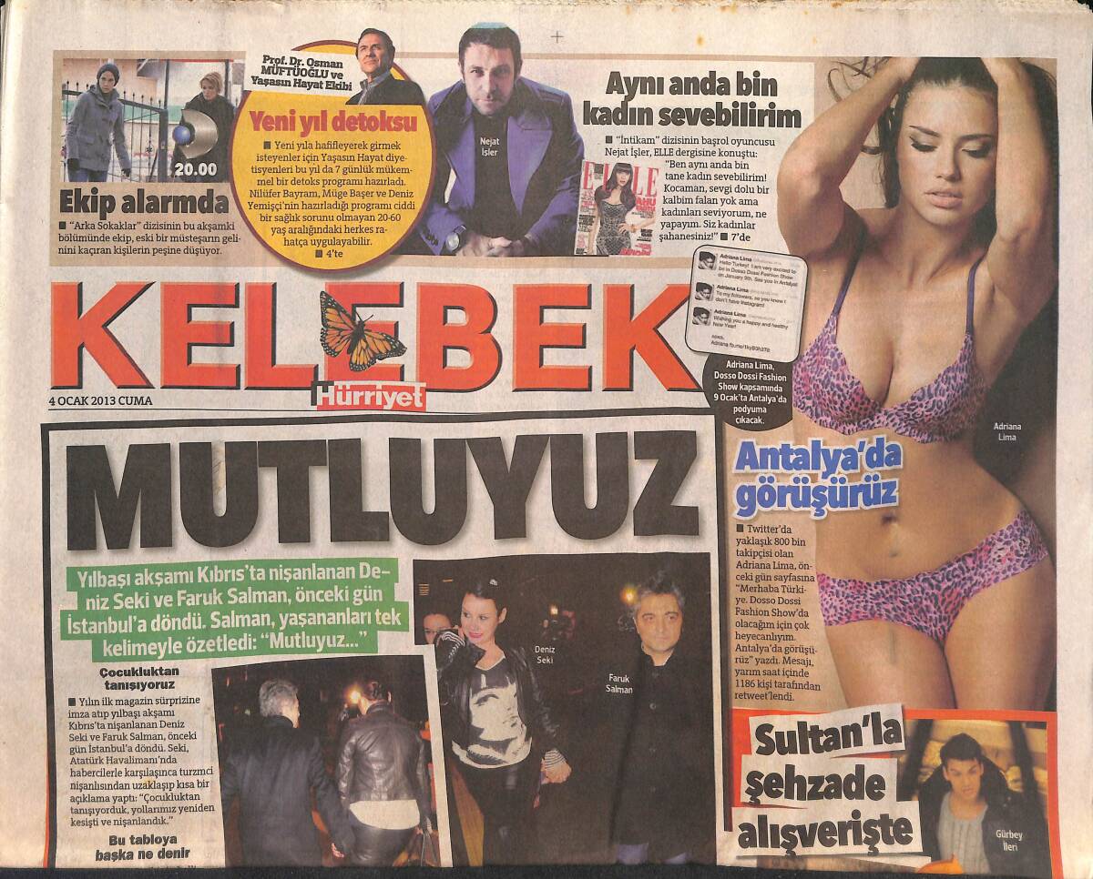 Hürriyet Gazetesi Kelebek Eki 4 Ocak 2013 - Deniz Seki Faruk Salman 'Mutluyuz' - Deniz Akkaya 'O Parayı Ödedim' GZ135807 - 1