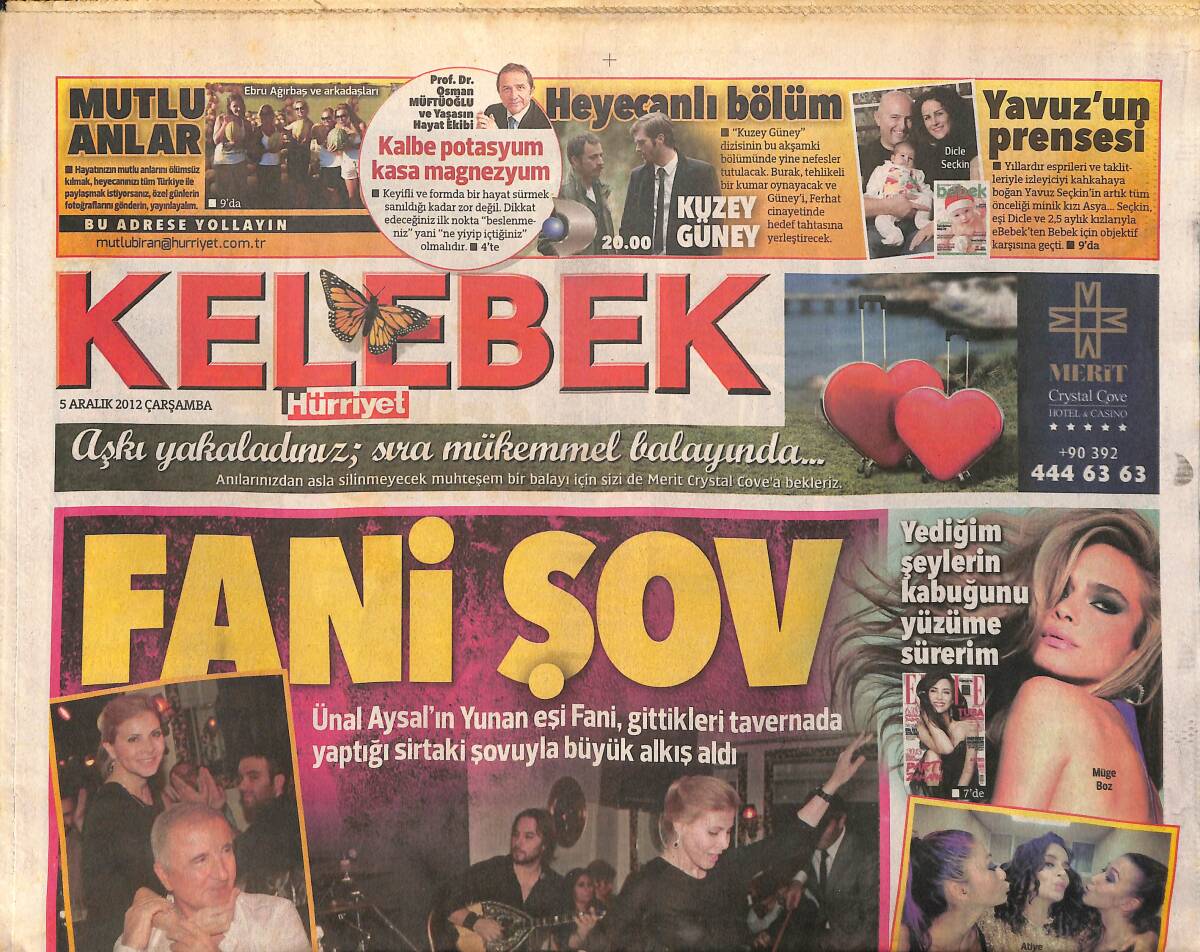 Hürriyet Gazetesi Kelebek Eki 5 Aralık 2012 - Ünal Aysal'ın Yunan Eşi Fani Yaptığı Şovla Büyük Alkış Aldı - Kraliçe Hande GZ155200 - 1