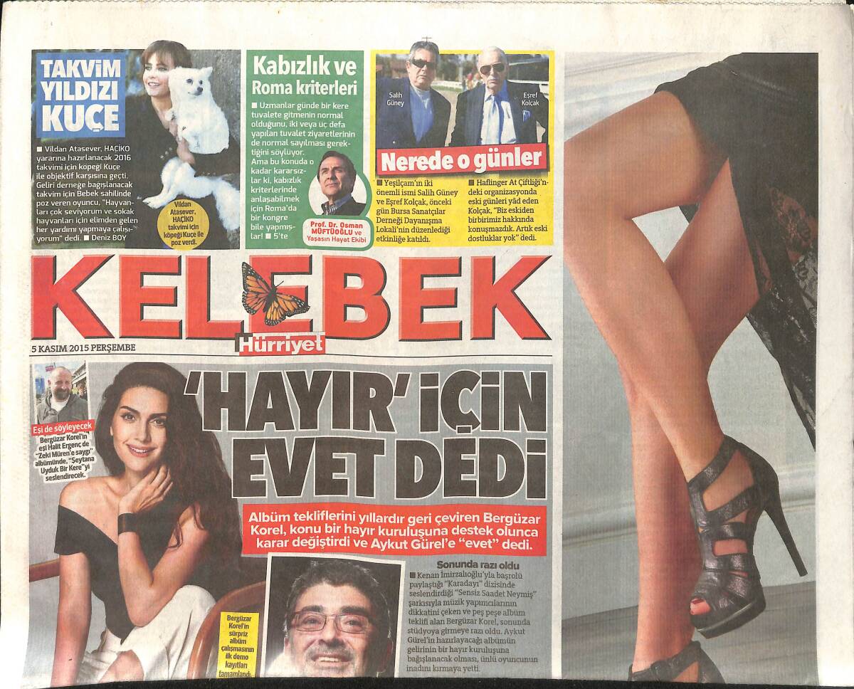 Hürriyet Gazetesi Kelebek Eki 5 Kasım 2015 - Adele: Playboy'un Dergisinden Teklif Aldım - Demet Akalın: İyi Ki Tanıştık GZ155054 - 1
