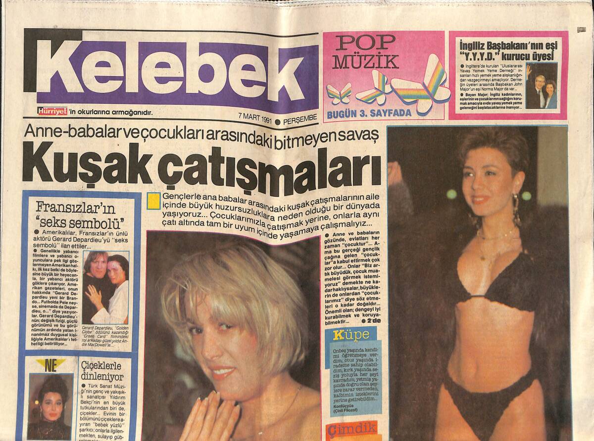 Hürriyet Gazetesi Kelebek Eki 5 Mart 1991 - Kadir İnanır Sinemayı Bırakıyor - Sinan Özen Şöhretten Korkuyor GZ138357_Kopya(1) - 1