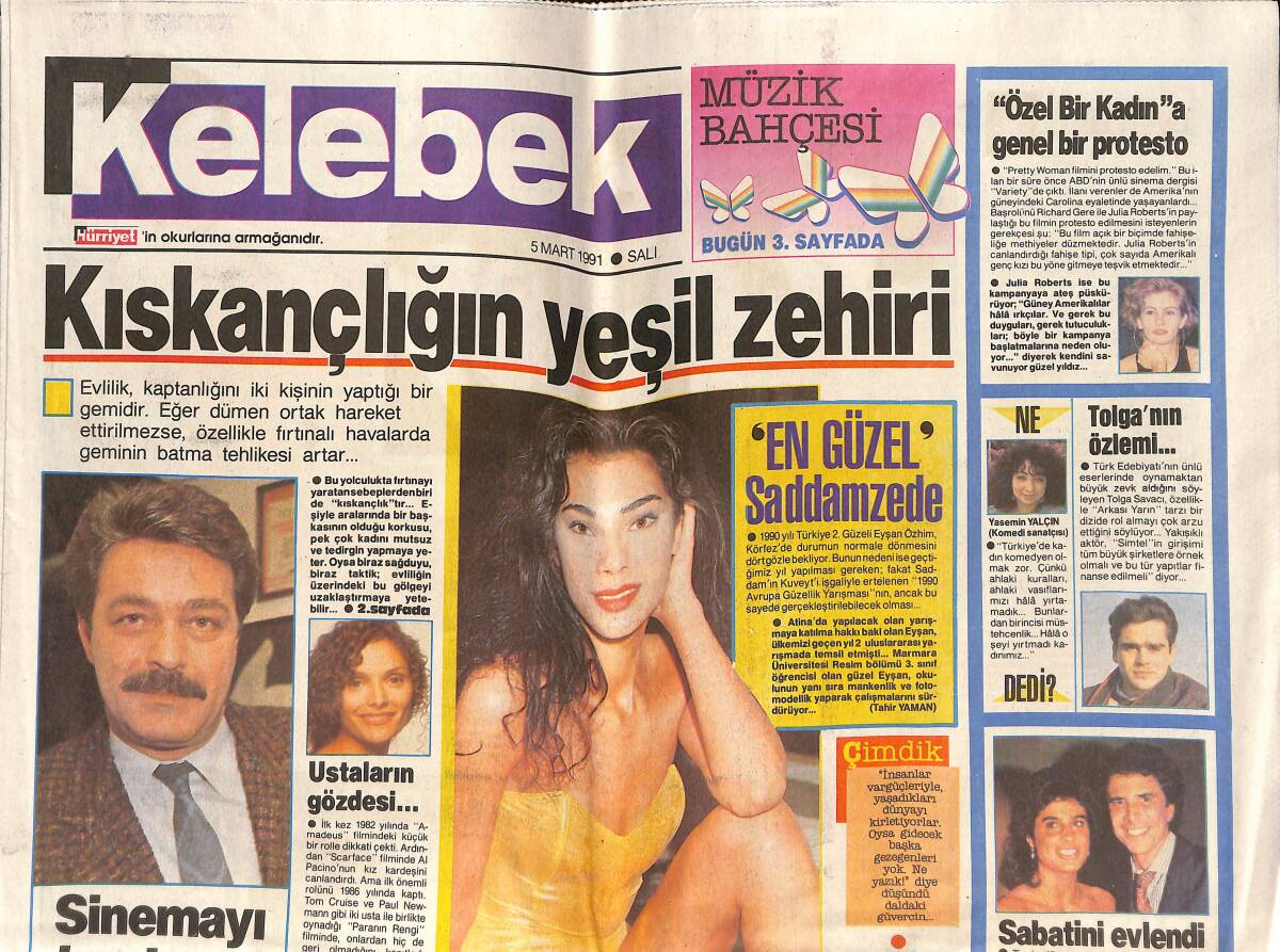 Hürriyet Gazetesi Kelebek Eki 5 Mart 1991 - Kadir İnanır Sinemayı Bırakıyor - Sinan Özen Şöhretten Korkuyor GZ138357 - 1