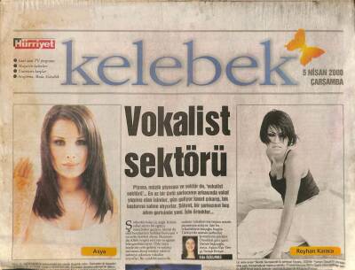 Hürriyet Gazetesi Kelebek Eki 5 Nisan 2000 - Vokalist Sektörü * Reyhan Karaca - Asya - Yıldız Tilbe - Işın Karaca - Tuğba Önal GZ96614 - 1