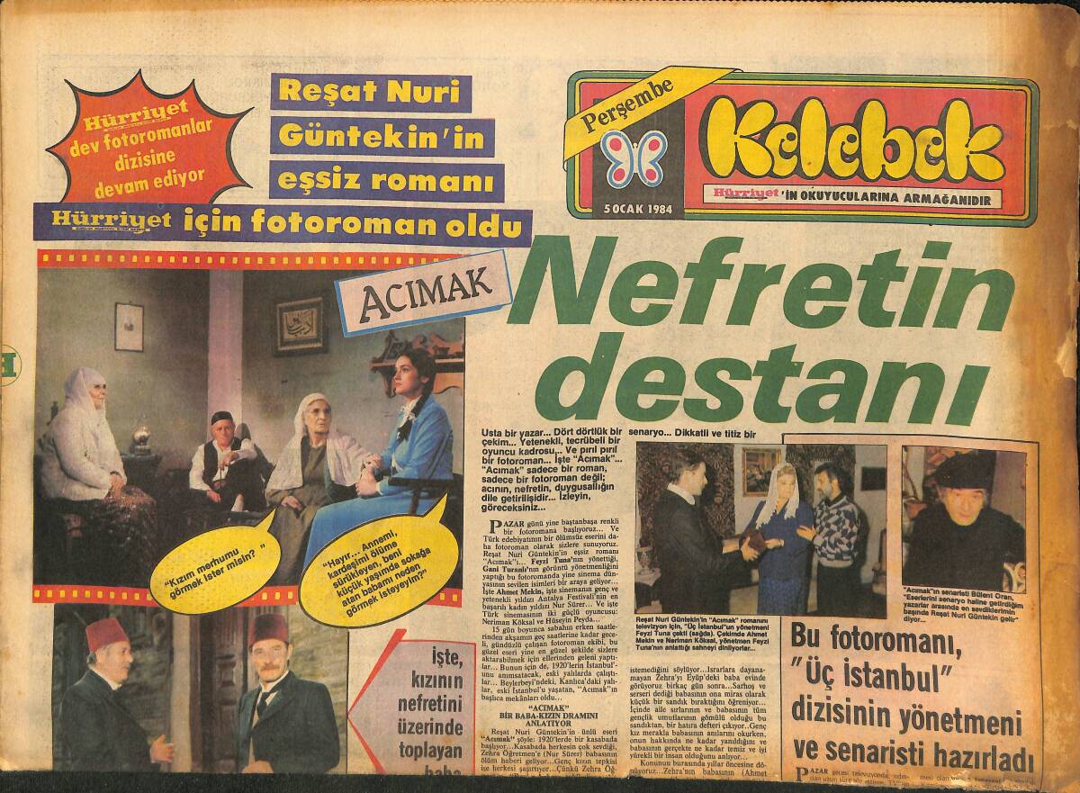 Hürriyet Gazetesi Kelebek Eki 5 Ocak 1984 - Jacqueline Şahin Tepesine Geliyor - Farrah Fawcett Talih Kuşunu Sinemada Arıyor GZ147405 - 1