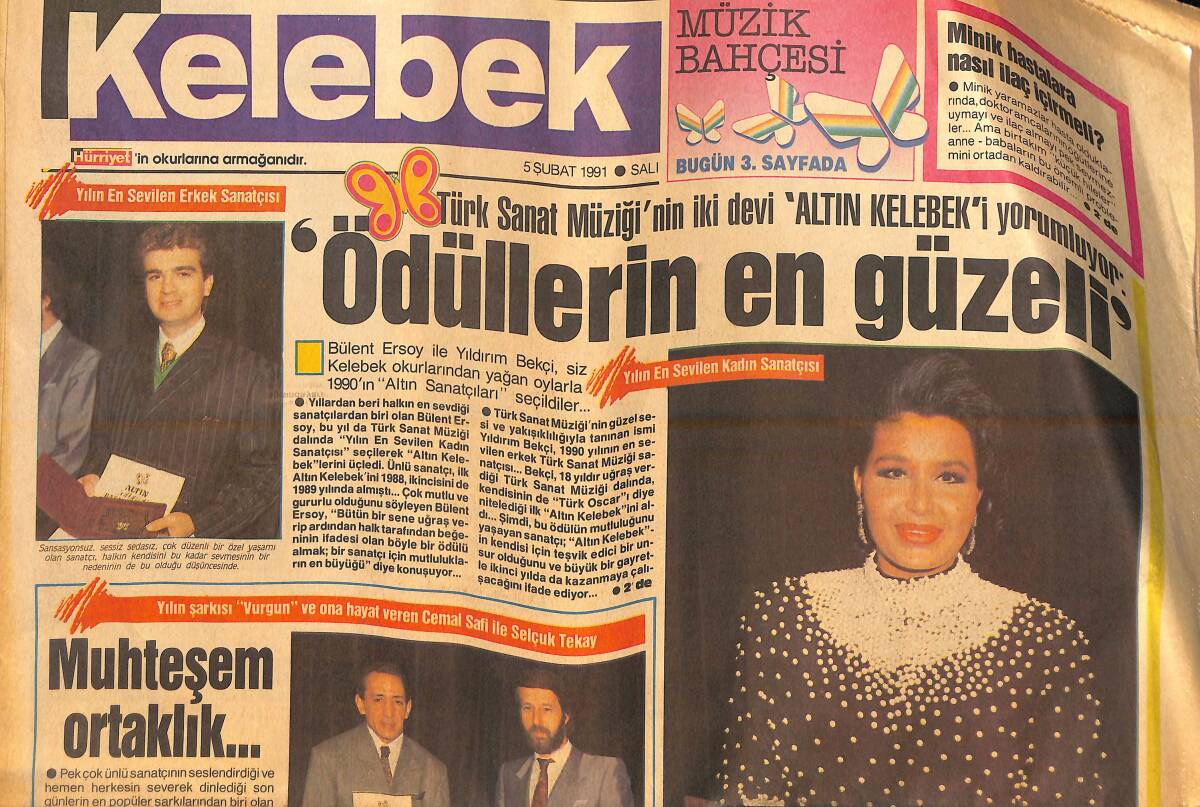 Hürriyet Gazetesi Kelebek Eki 5 Şubat 1991 - Türk Sanat Müziiği'nin İki Devi Altın Kelebek'i Yorumluyor! - Zuhal Olcay'dan Gönül Alma! GZ138034 - 1